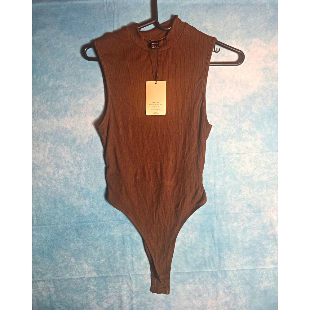 SHEIN Women's Brown Solid Sleeveless Mock Neck One-Piece Bodysuit Size S